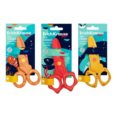Žirklės vaikiškos plastikinės ErichKrause Sea Friends blisteryje