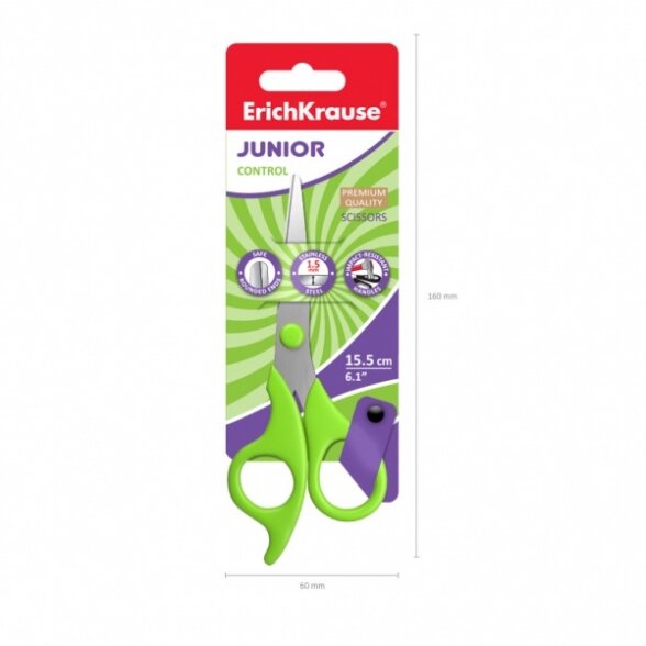 Žirklės vaikiškos ErichKrause Control Junior 15,5 cm blisteryje 5