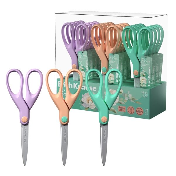 Ножницы ErichKrause Unity Pastel Bloom, 16 см, ассорти (в блистере по 1 шт) Ножницы ErichKrause Unity Pastel Bloom, 16 см, ассорти (в блистере по 1 шт)